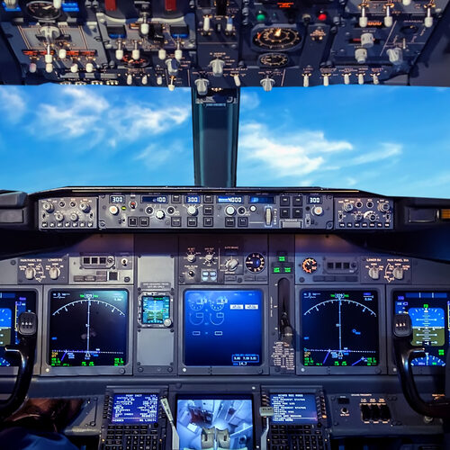 Cockpit,Pilot,Flight,Deck,Display.,Throttle,Jet,Cabin,With,Control